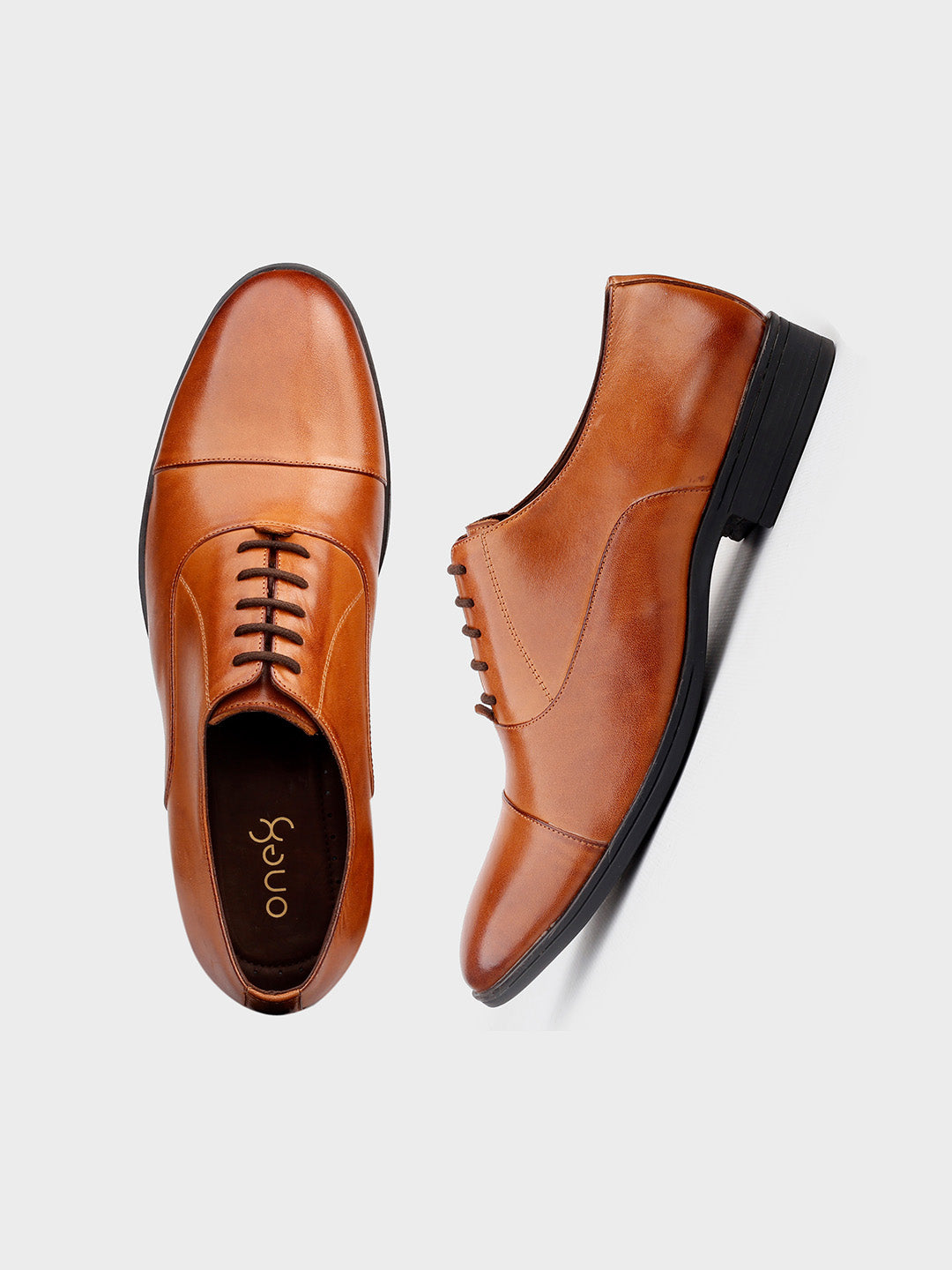 Tan Leather Lace-Up Oxford Shoes
