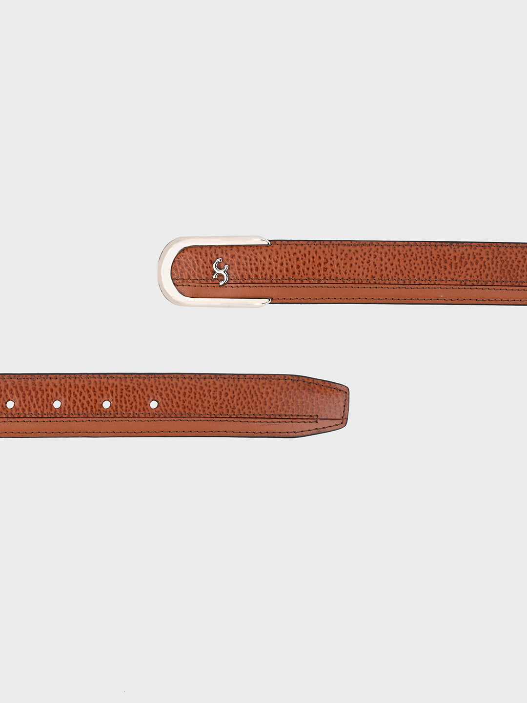 Brown Sleek Silver Buckle Leather Belt
