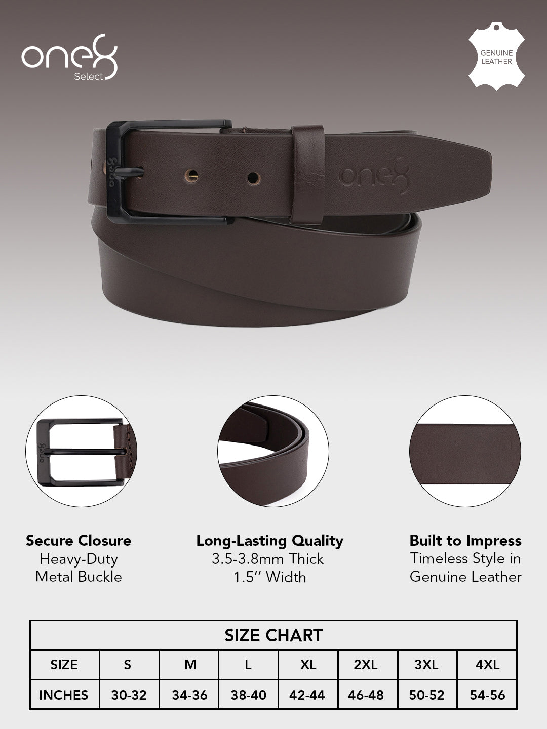 Brown Genuine Leather Tang Closure Fashion Semi-Formal Belt