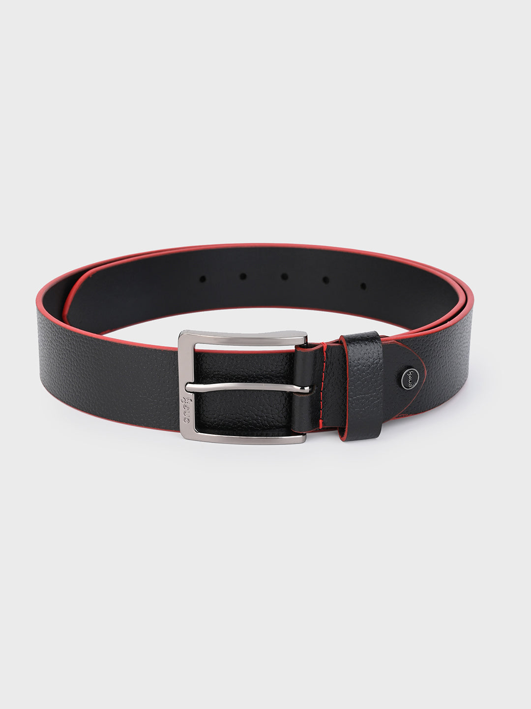 One8 Black Two-Tone Leather Belt with Gun Metal Buckle