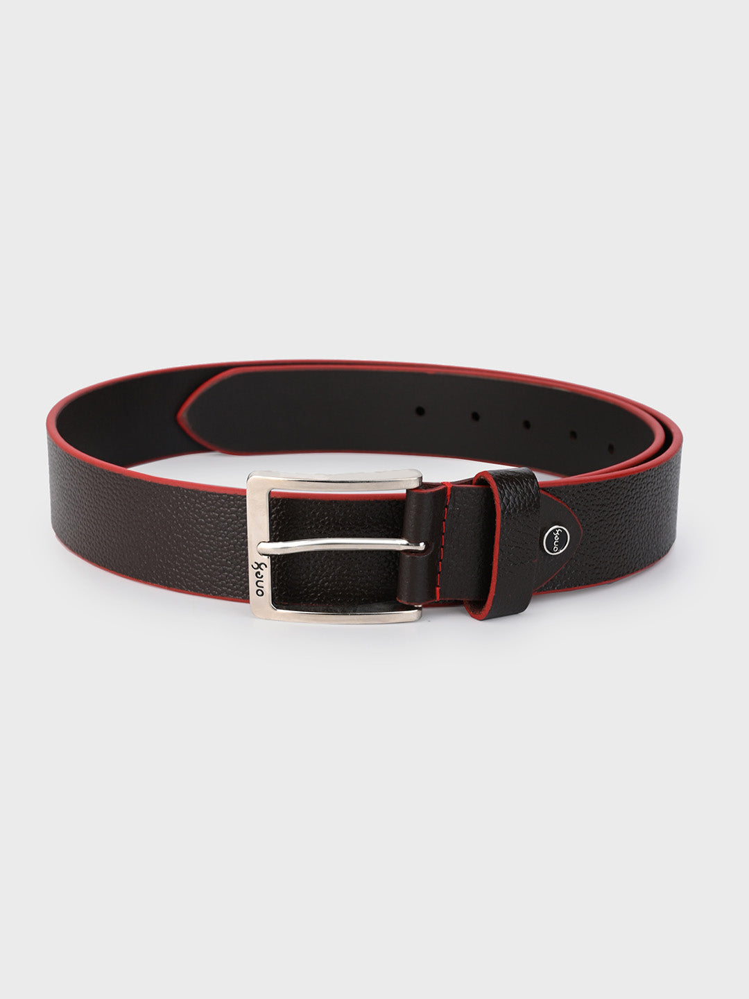 Brown Two-Tone Leather Belt with Nickel Buckle